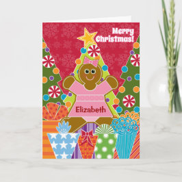 En pepparkakaflicka för jul tillfogar ett namn helgkort