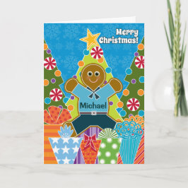 En pepparkakapojke för jul tillfogar ett namn helgkort