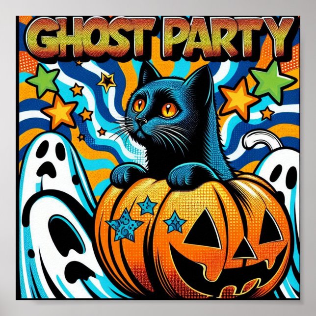En perfekt Halloween:Spooky Black Cat på Pumpkin Poster (Framsidan)
