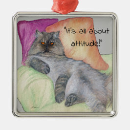 En persisk katt med attityd julgransprydnad metall