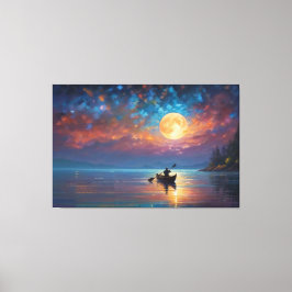 en person i en båt på vatten med fullt måne canvastryck