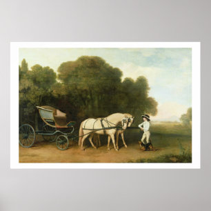 En Phaeton med en para av kräm- ponnyer i Chargen Poster