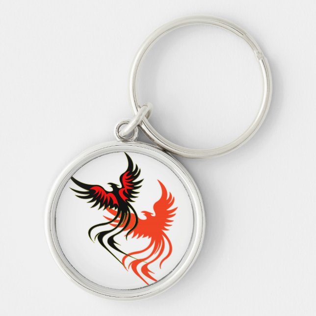 En Phoenixs skuggar Keychain Rund Silverfärgad Nyckelring (Framsidan)