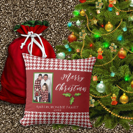En Photo Helgdag Red and White Houndstooth Kudde