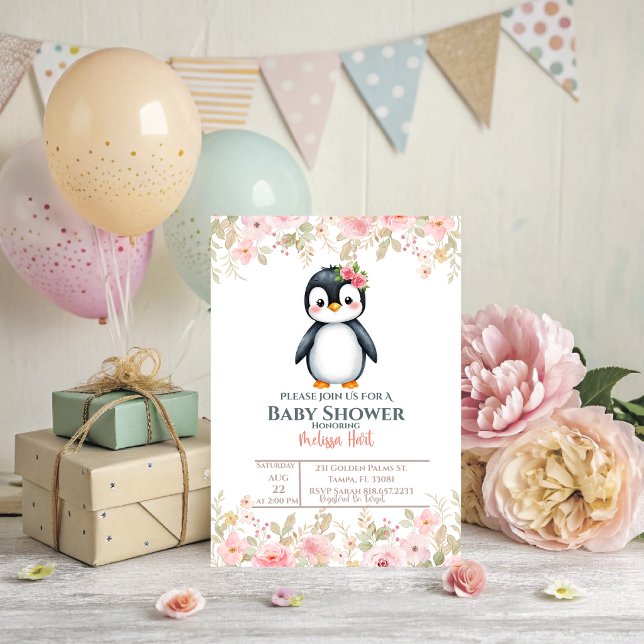 En pingisbebisfest-inbjudan  inbjudningar (Baby Penguin Baby Shower Invitation.)