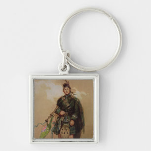 En pipblåsare av de 79th highlandersna på Chobha Fyrkantig Silverfärgad Nyckelring
