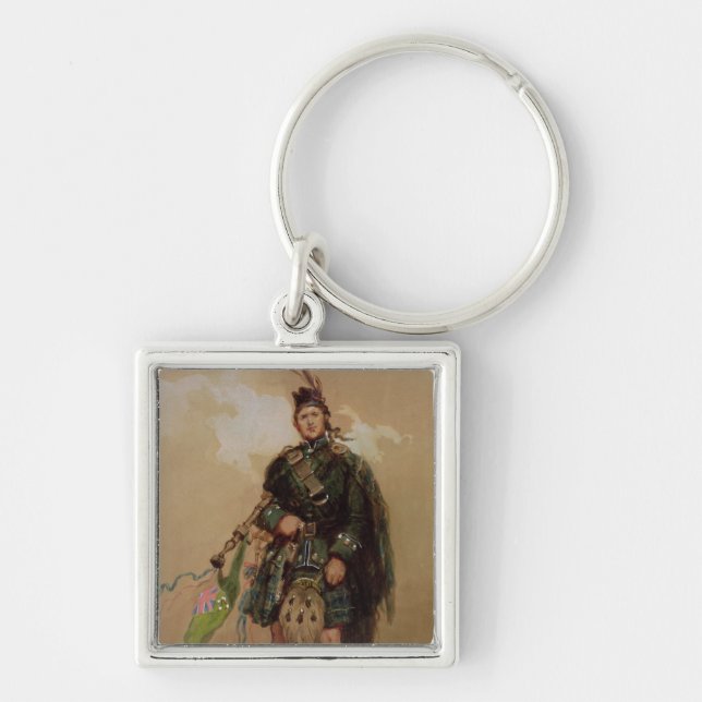 En pipblåsare av de 79th highlandersna på Chobham Fyrkantig Silverfärgad Nyckelring (Framsidan)
