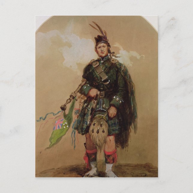 En piper från 79th Highlanders vid Chobham Vykort (Framsida)