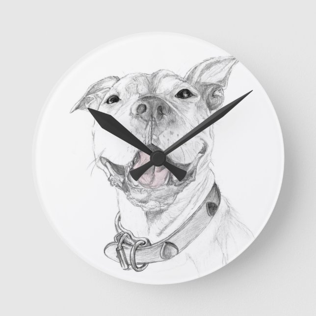 En Pit Bull-leende Rund Klocka (Framsida)