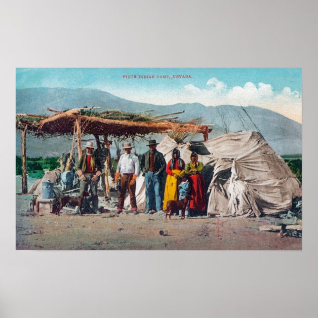En piute indisk Camp med NativesNevada Poster (Framsidan)