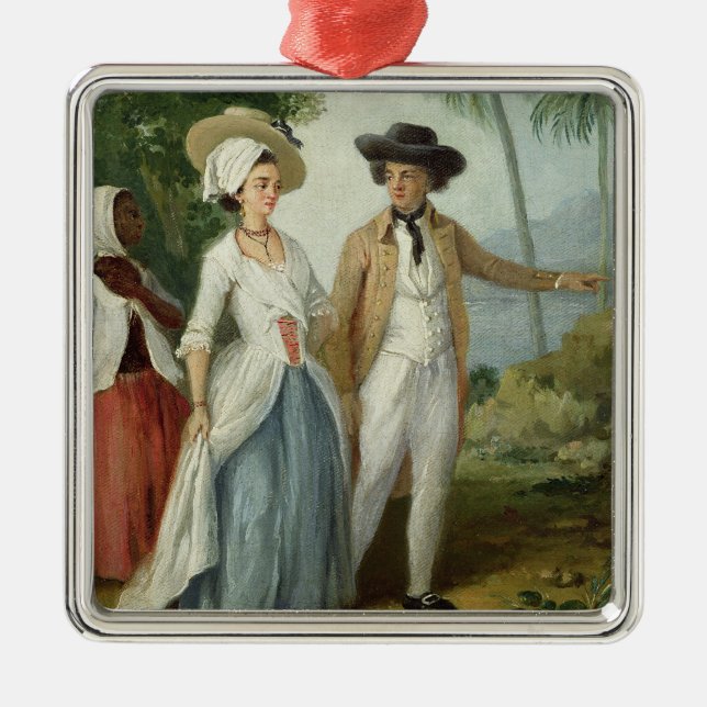 En Planter och hans fru som deltas i av en Julgransprydnad Metall (Framsidan)