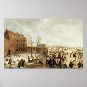 En plats på isen nära en Town, c.1615 Poster