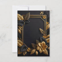 En platt inbjudan till svart och guld bröllop