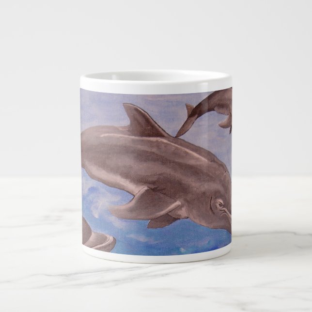 En Pod av uppspelande påfyllnadsdelfiner Jumbo Mugg (Framsidan)