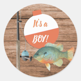 En pojk- och fiskbabyskor runt klistermärke