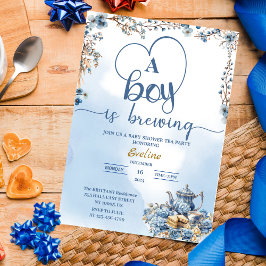 en pojke brygger te party baby shower inbjudningar
