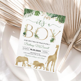 En pojke Elephant Safari Guld Baby Shower Inbjudningar