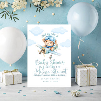 En pojke flygplans baby shower inbjudan