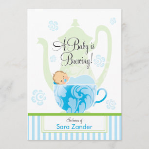 En pojke för baby showerTeaparty   Inbjudningar