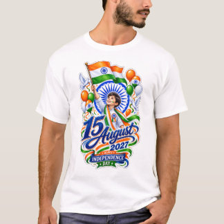 En pojke håller glatt en indisk flagga 2027 t shirt