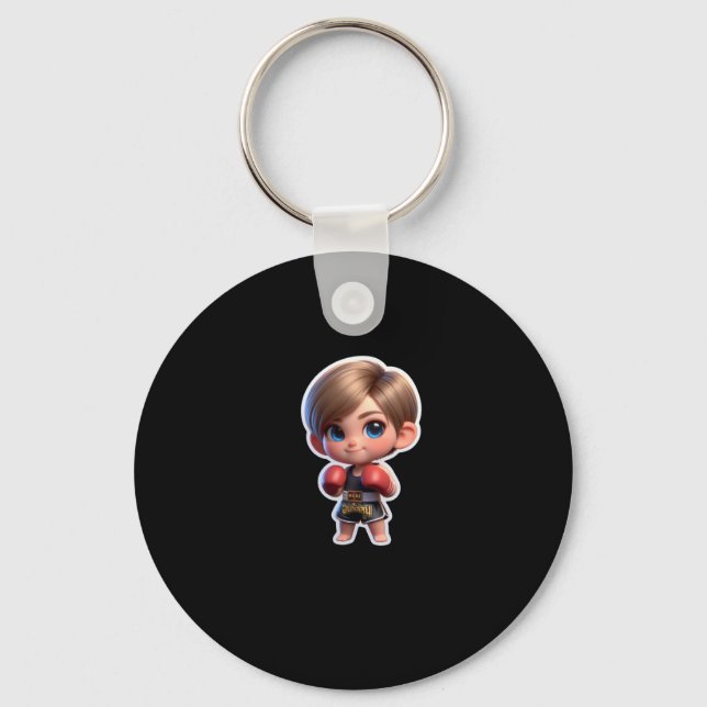 En pojke i Thai Boxing Sport Sticker Nyckelring (Framsida)