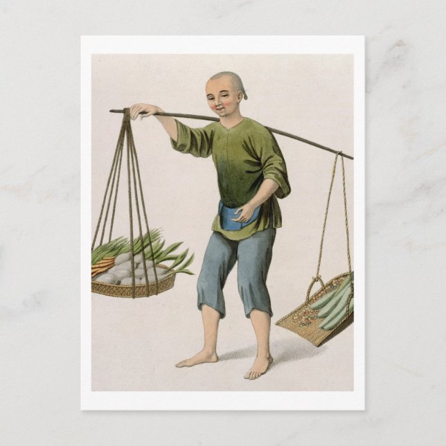 En pojke med grönsaker, tallrik 54 från Costumes Vykort (Framsida)