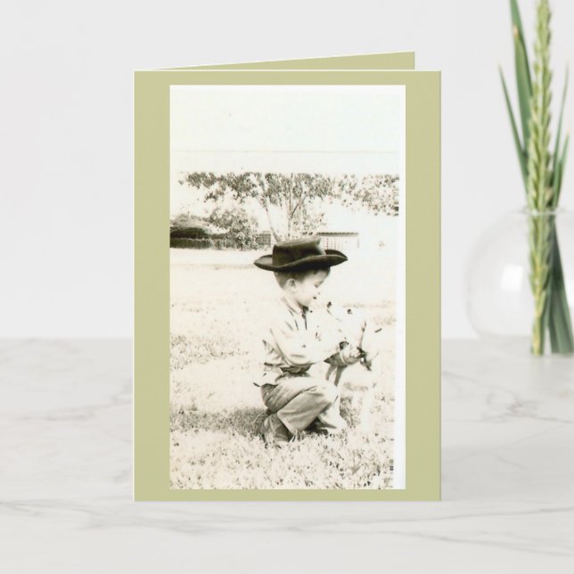 en pojke och hans första hund kort (Framsida)