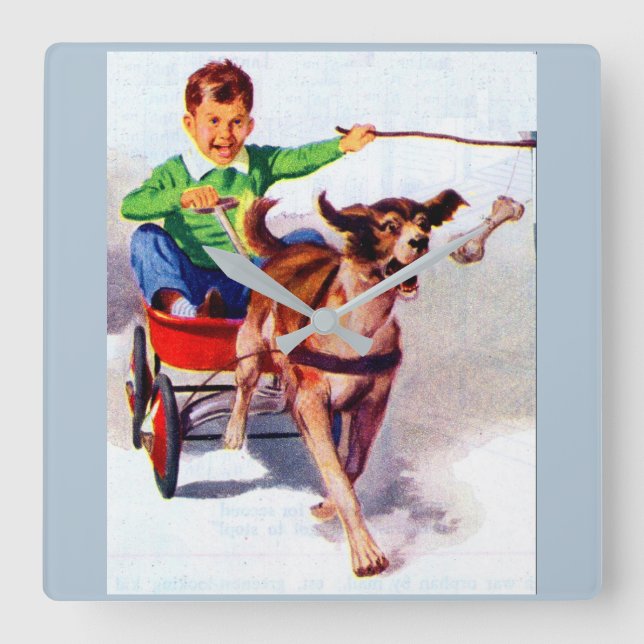 En pojke och hans hund fyrkantig klocka (Framsida)