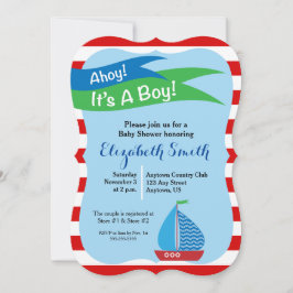 En pojke, Red Nautical Baby Shower Inbjudningar