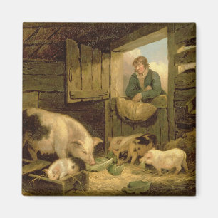 En pojke tittar in i en grisSty, 1794 (olja på Magnet
