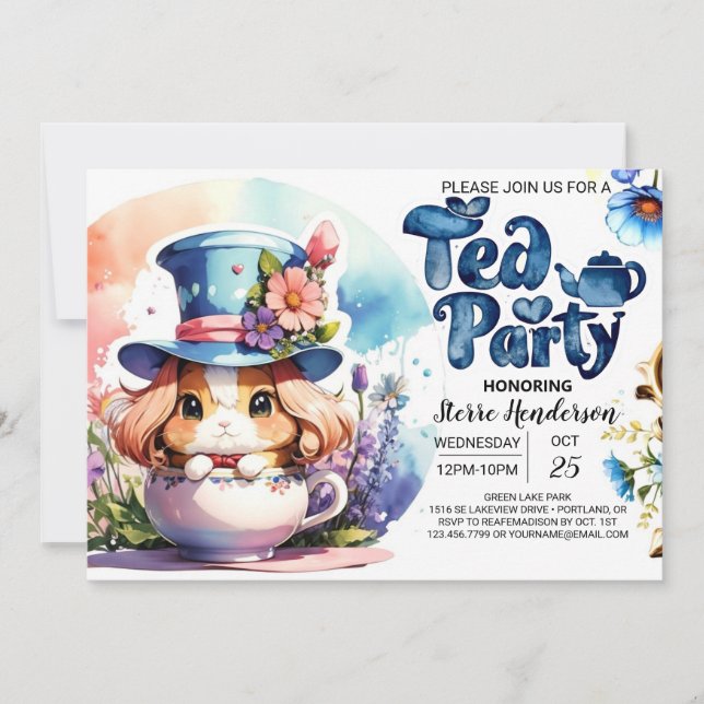 En pojkes Wonderland Tea Party Shower Inbjudningar (Framsida)