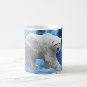 En polar björn på den djupfryst vattenfallet kaffemugg