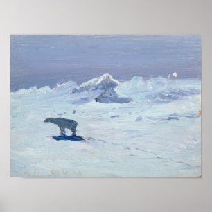 En polar björn som jagar i den månbelysta natten poster