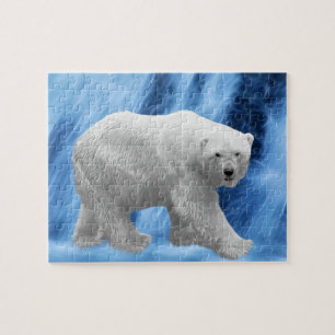 En polar Björn vid det frysta vattenfallet Pussel