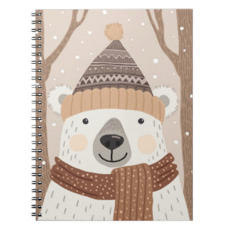 En polar i en stickad hatt. anteckningsbok