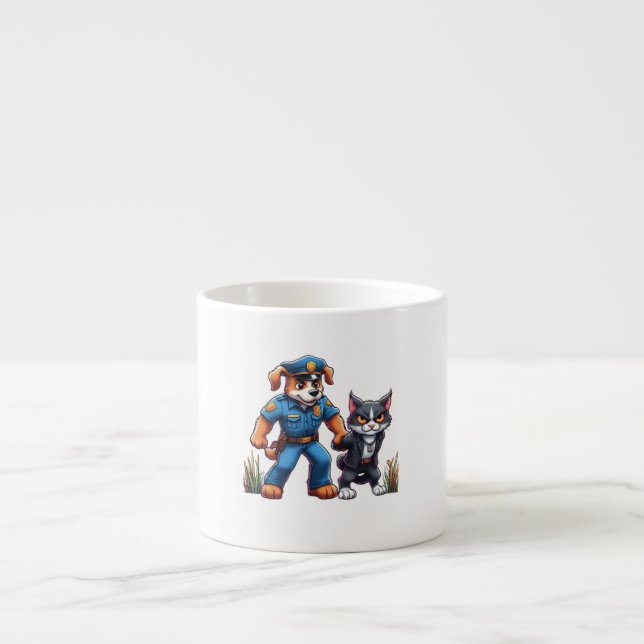 en poliskår och en elak-hund - humor espressomugg (Framsidan)