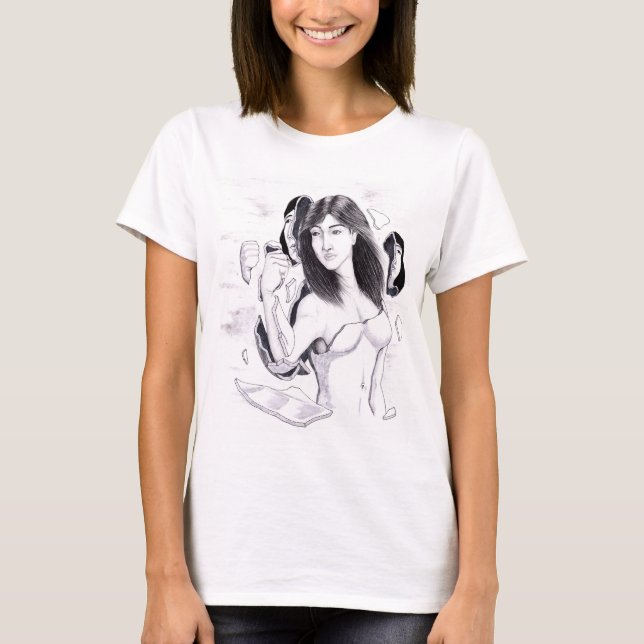 En Porträtt-vy över en kvinnlig brytning utan skal T Shirt (Framsida)