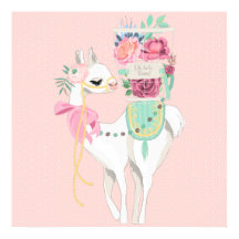 En poster med vackra blommor och lama