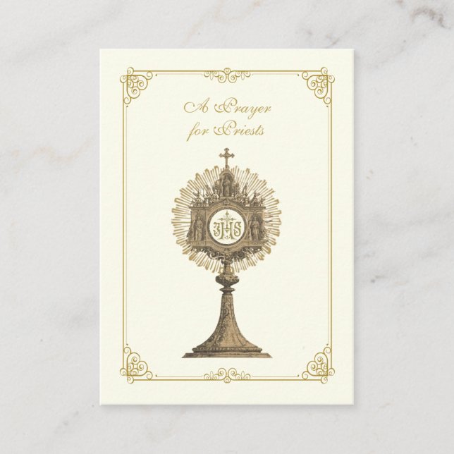 EN PRAYER FÖR KATOLISK RELIGIÖSA FÖR PRIESTER PLACERINGSKORT (Framsida)