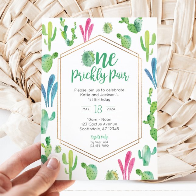 En prickly Pair Twin Birthday-inbjudan Inbjudningar (One Prickly Pair Birthday Invitation for Twins)