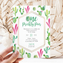 En prickly Pair Twin Girls 1:a födelsedag Inbjudan