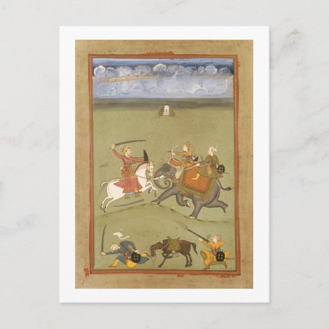 En prins som kämpar mot sina fiender på en elefant vykort (Framsida)