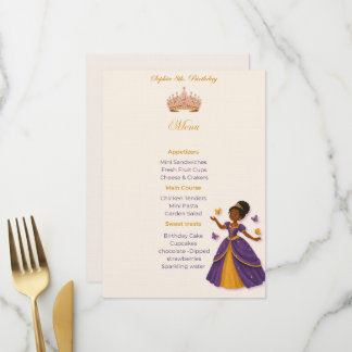 En prinsess födelsedagsmeny meny