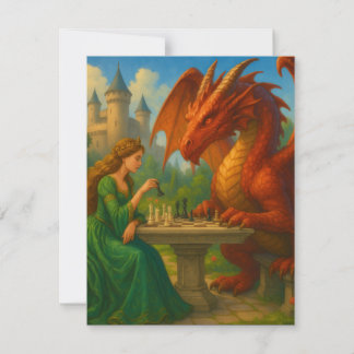 En prinsessa spelar schack med en drakonkonst anteckningskort