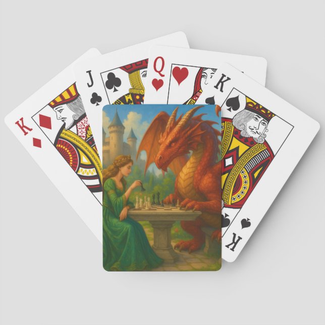 En prinsessa spelar schack med en drakonkonst casinokort (Baksidan)