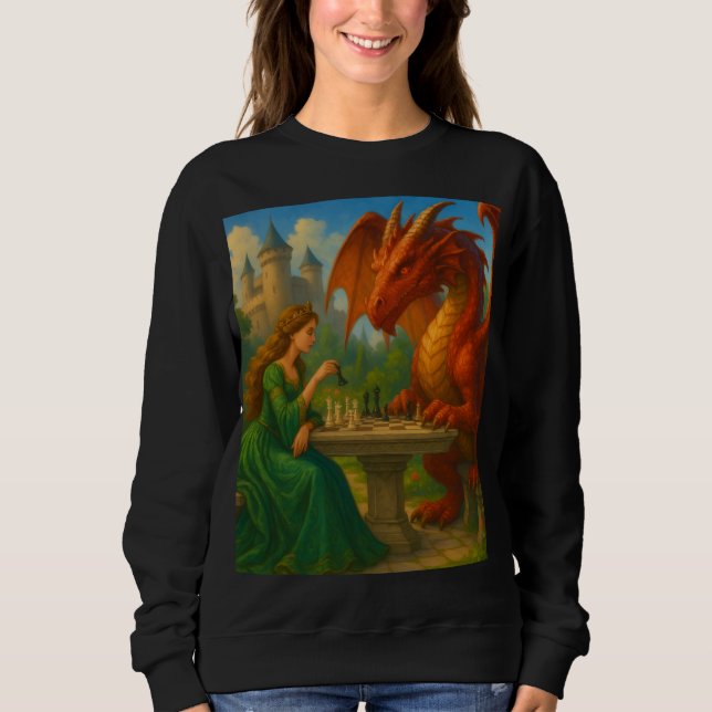 En prinsessa spelar schack med en drakonkonst t shirt (Framsida)
