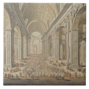 En procession i St Peter, Rome (w/c över en etsa Kakelplatta