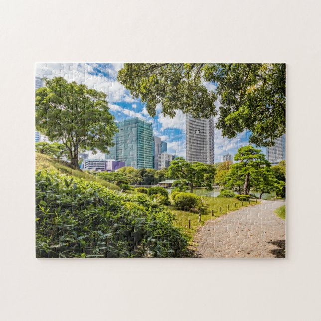 En promenad genom Hama Rikyu trädgårdar, Tokyo Pussel (Horisontell)