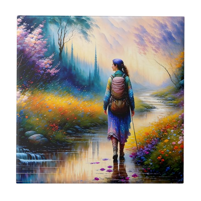 En promenad i Skogen Art Work Kakelplatta (Framsidan)