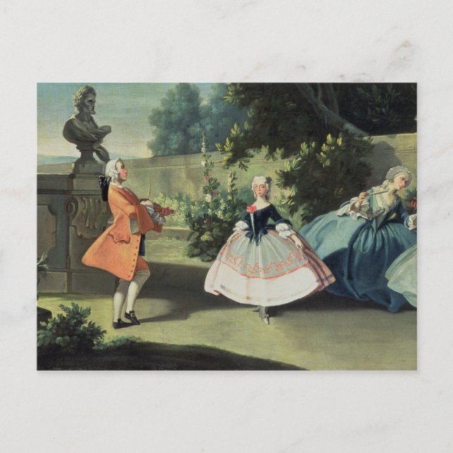 En prydnadsträdgård med en ung flicka som dansar t vykort (Framsida)